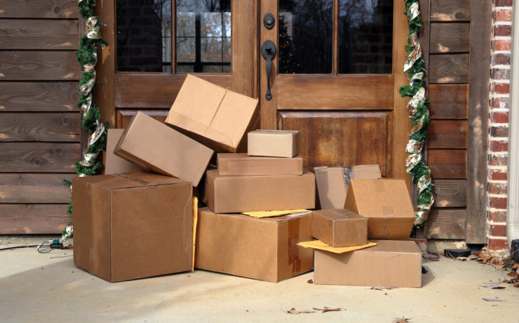 Boxes on front porch during holiday shopping season